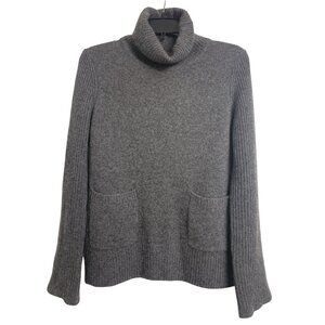 Gray Cashmere Cowl Neck Sweater with Front Pockets